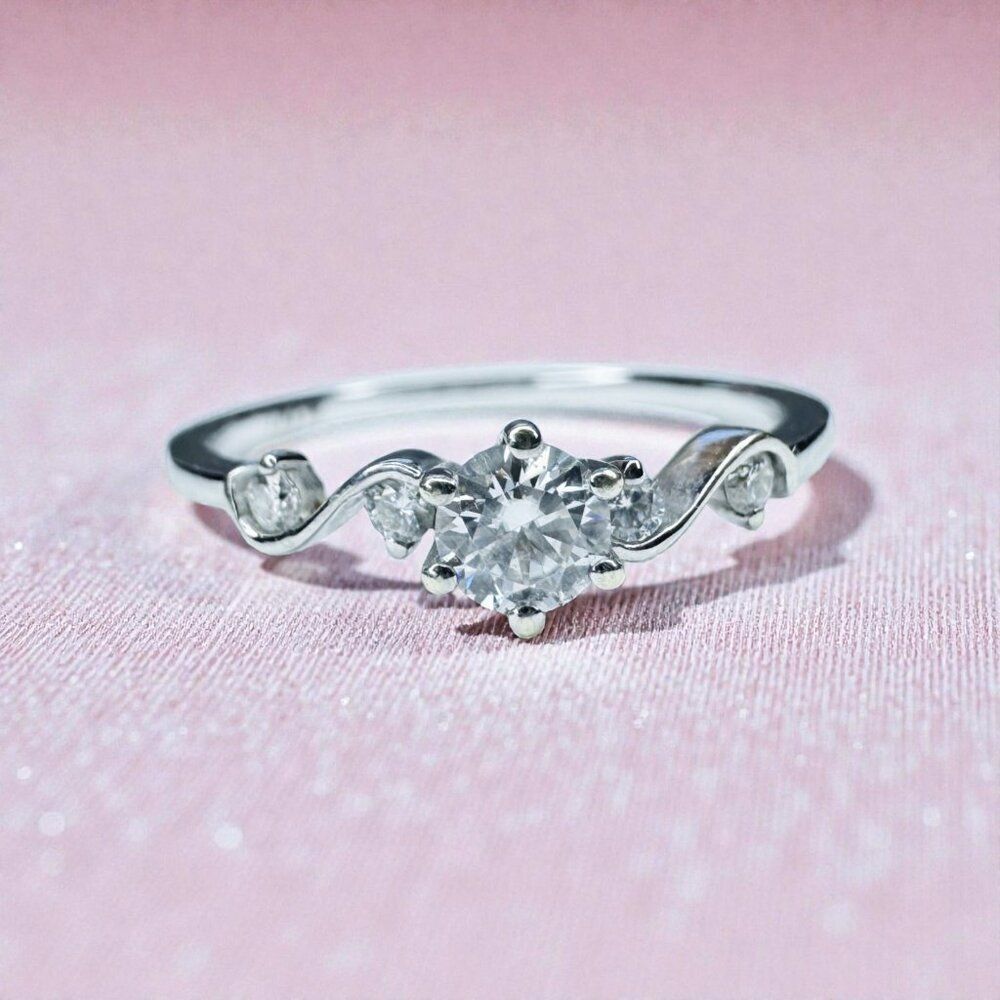 10K White Gold Diamond Ring -1/3CT T.W. -Size 5- Fairytale Scroll Wedding Ring